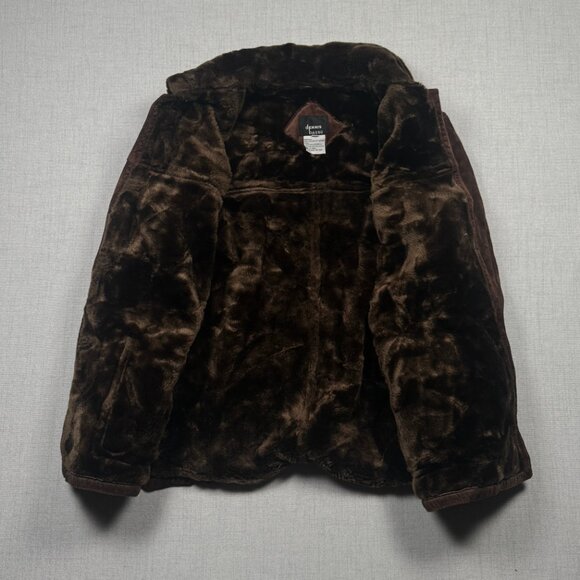 Dennis Basso Leather Coat Faux Fur Trim Button Down Dark Brown - Picture 3 of 13